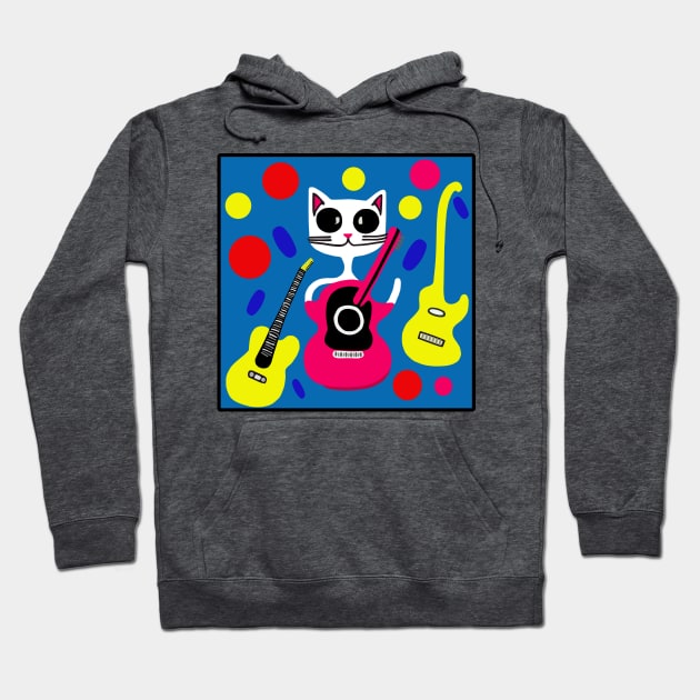 White Cat Guitar Rocker Hoodie by loeye